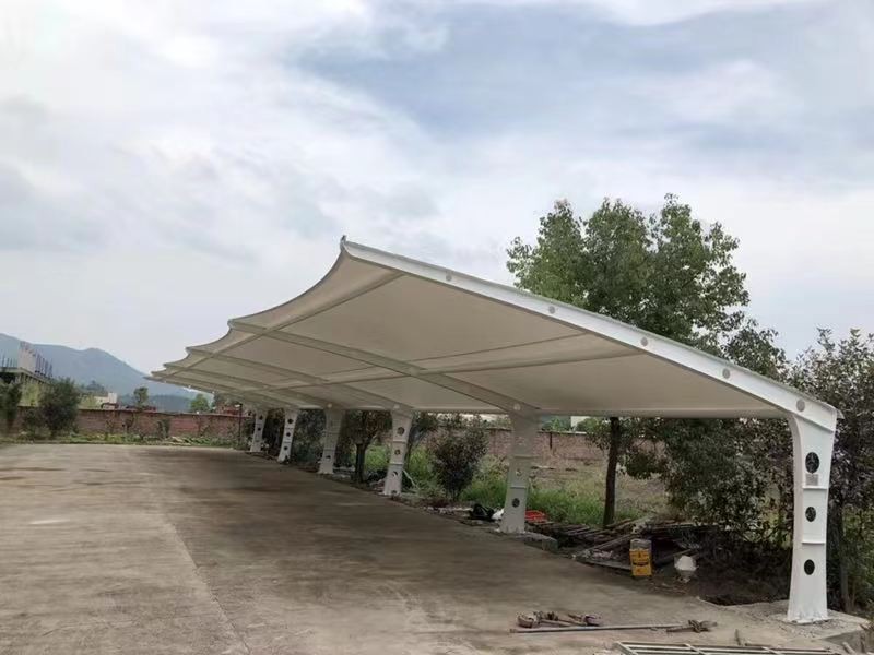 扬中市小区改造停车棚工程,膜结构非机动车棚定制厂家-2